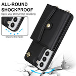 Custodia per telefono in pelle con slot per schede RFID con cordino lungo, For Samsung Galaxy S22+ 5G, For Samsung Galaxy S22 Ultra 5G, For Samsung Galaxy S21 5G, For Samsung Galaxy S21+ 5G
