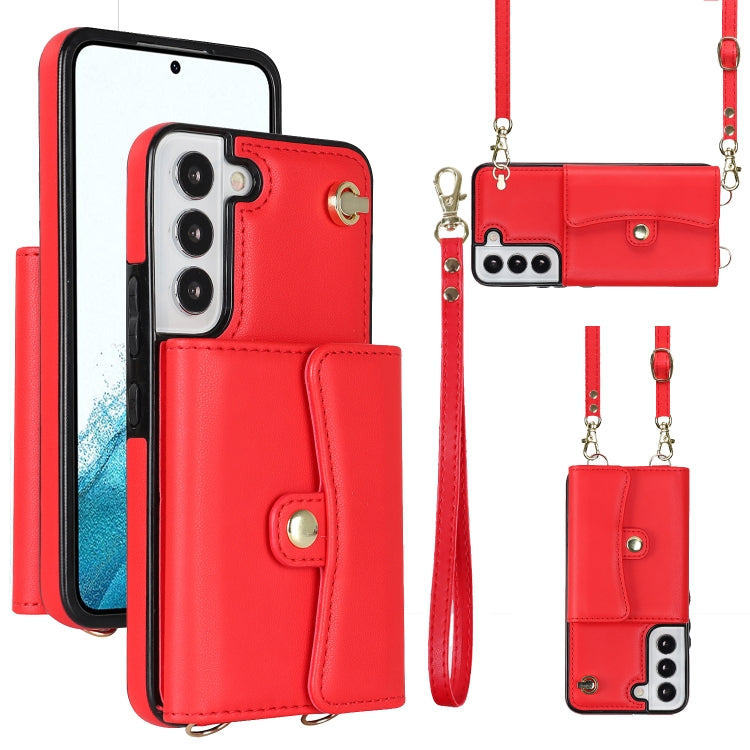 Custodia per telefono in pelle con slot per schede RFID con cordino lungo, For Samsung Galaxy S22+ 5G, For Samsung Galaxy S22 Ultra 5G, For Samsung Galaxy S21 5G, For Samsung Galaxy S21+ 5G