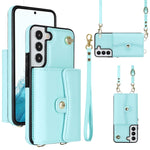 Custodia per telefono in pelle con slot per schede RFID con cordino lungo, For Samsung Galaxy S22+ 5G, For Samsung Galaxy S22 Ultra 5G, For Samsung Galaxy S21 5G, For Samsung Galaxy S21+ 5G