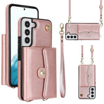 Custodia per telefono in pelle con slot per schede RFID con cordino lungo, For Samsung Galaxy S22+ 5G, For Samsung Galaxy S22 Ultra 5G, For Samsung Galaxy S21 5G, For Samsung Galaxy S21+ 5G