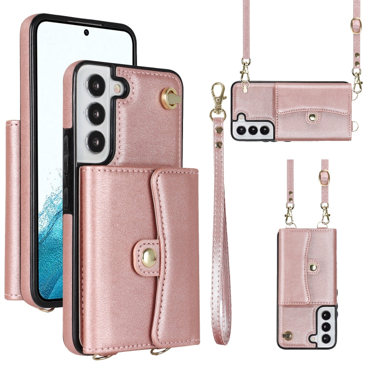 Custodia per telefono in pelle con slot per schede RFID con cordino lungo, For Samsung Galaxy S22+ 5G, For Samsung Galaxy S22 Ultra 5G, For Samsung Galaxy S21 5G, For Samsung Galaxy S21+ 5G