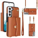 Custodia per telefono in pelle con slot per schede RFID con cordino lungo, For Samsung Galaxy S22+ 5G, For Samsung Galaxy S22 Ultra 5G, For Samsung Galaxy S21 5G, For Samsung Galaxy S21+ 5G
