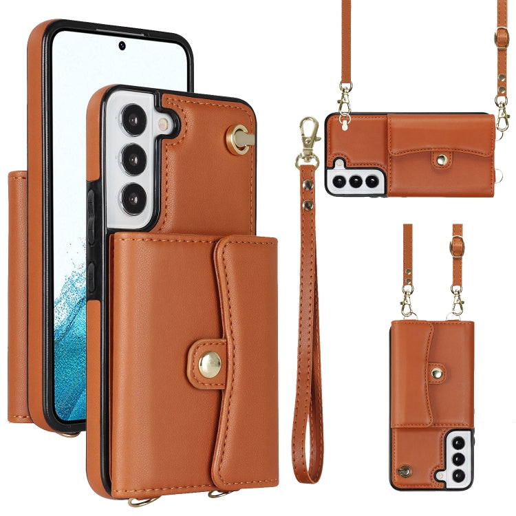 Custodia per telefono in pelle con slot per schede RFID con cordino lungo, For Samsung Galaxy S22+ 5G, For Samsung Galaxy S22 Ultra 5G, For Samsung Galaxy S21 5G, For Samsung Galaxy S21+ 5G