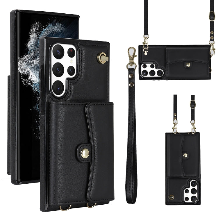Custodia per telefono in pelle con slot per schede RFID con cordino lungo, For Samsung Galaxy S22+ 5G, For Samsung Galaxy S22 Ultra 5G, For Samsung Galaxy S21 5G, For Samsung Galaxy S21+ 5G