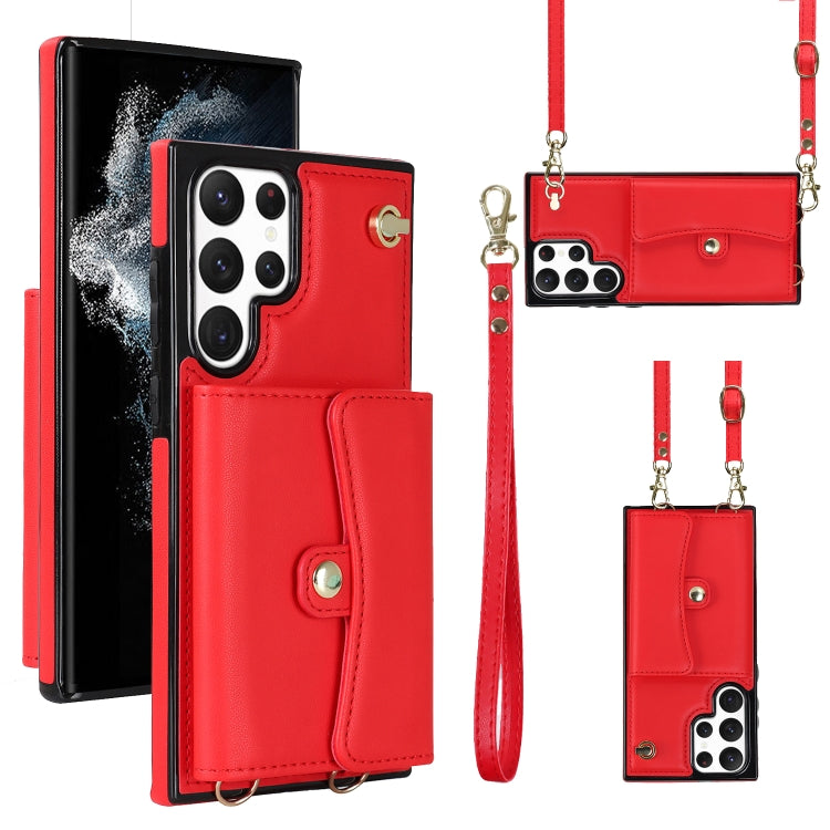 Custodia per telefono in pelle con slot per schede RFID con cordino lungo, For Samsung Galaxy S22+ 5G, For Samsung Galaxy S22 Ultra 5G, For Samsung Galaxy S21 5G, For Samsung Galaxy S21+ 5G