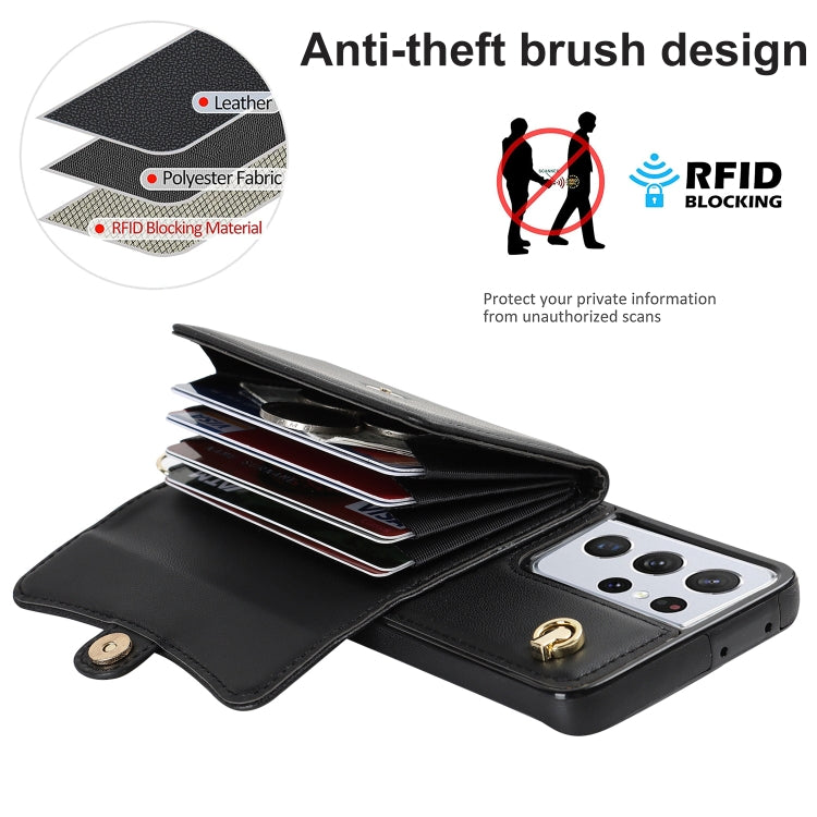 Custodia per telefono in pelle con slot per schede RFID con cordino lungo, For Samsung Galaxy S21 Ultra 5G, For Samsung Galaxy S20, For Samsung Galaxy S20+, For Samsung Galaxy S20 Ultra