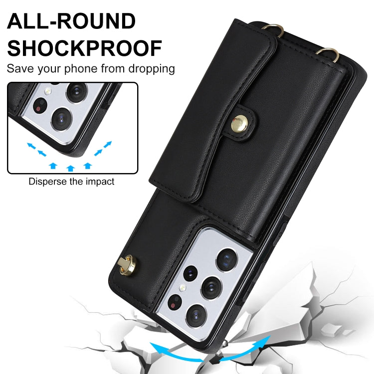 Custodia per telefono in pelle con slot per schede RFID con cordino lungo, For Samsung Galaxy S21 Ultra 5G, For Samsung Galaxy S20, For Samsung Galaxy S20+, For Samsung Galaxy S20 Ultra