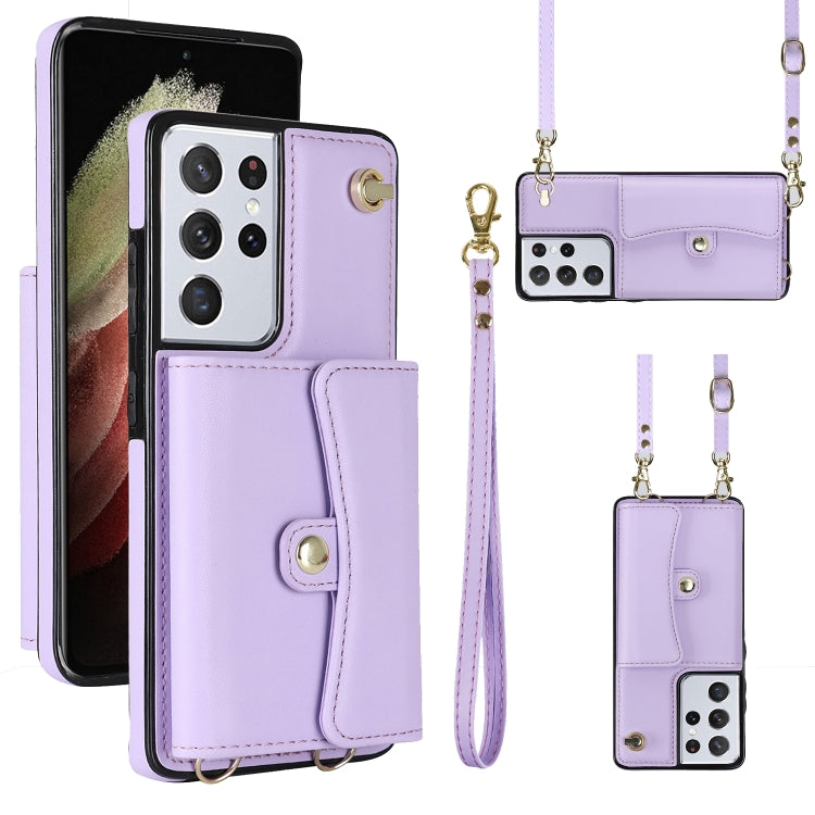 Custodia per telefono in pelle con slot per schede RFID con cordino lungo, For Samsung Galaxy S21 Ultra 5G, For Samsung Galaxy S20, For Samsung Galaxy S20+, For Samsung Galaxy S20 Ultra