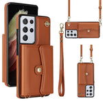 Custodia per telefono in pelle con slot per schede RFID con cordino lungo, For Samsung Galaxy S21 Ultra 5G, For Samsung Galaxy S20, For Samsung Galaxy S20+, For Samsung Galaxy S20 Ultra
