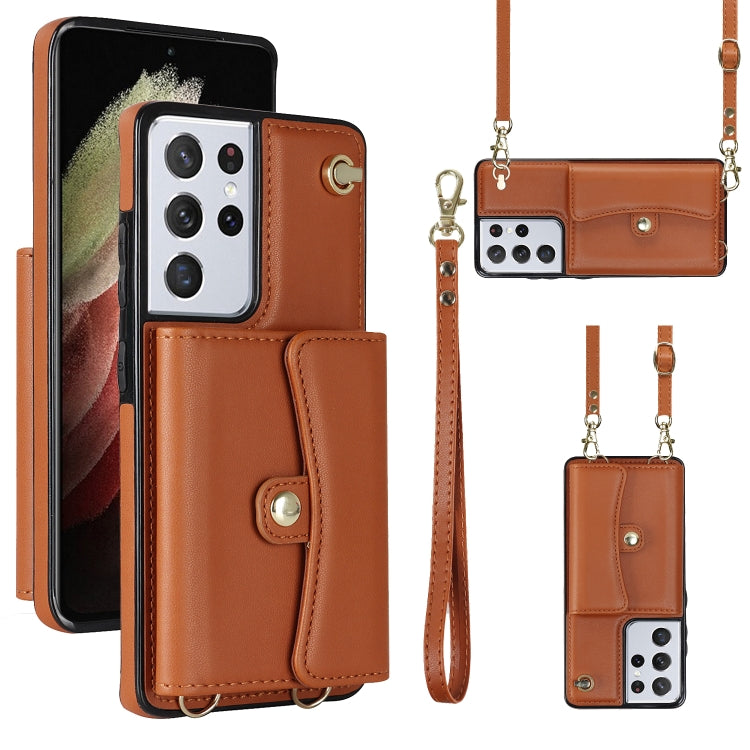 Custodia per telefono in pelle con slot per schede RFID con cordino lungo, For Samsung Galaxy S21 Ultra 5G, For Samsung Galaxy S20, For Samsung Galaxy S20+, For Samsung Galaxy S20 Ultra