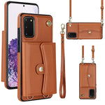 Custodia per telefono in pelle con slot per schede RFID con cordino lungo, For Samsung Galaxy S21 Ultra 5G, For Samsung Galaxy S20, For Samsung Galaxy S20+, For Samsung Galaxy S20 Ultra