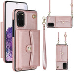 Custodia per telefono in pelle con slot per schede RFID con cordino lungo, For Samsung Galaxy S21 Ultra 5G, For Samsung Galaxy S20, For Samsung Galaxy S20+, For Samsung Galaxy S20 Ultra