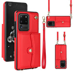 Custodia per telefono in pelle con slot per schede RFID con cordino lungo, For Samsung Galaxy S21 Ultra 5G, For Samsung Galaxy S20, For Samsung Galaxy S20+, For Samsung Galaxy S20 Ultra
