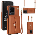 Custodia per telefono in pelle con slot per schede RFID con cordino lungo, For Samsung Galaxy S21 Ultra 5G, For Samsung Galaxy S20, For Samsung Galaxy S20+, For Samsung Galaxy S20 Ultra