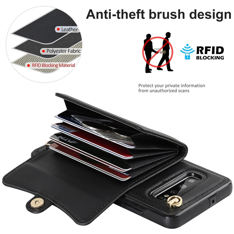 Custodia per telefono in pelle con slot per schede RFID con cordino lungo, For Samsung Galaxy S10, For Samsung Galaxy S10+, For Samsung Galaxy Note10, For Samsung Galaxy Note10+