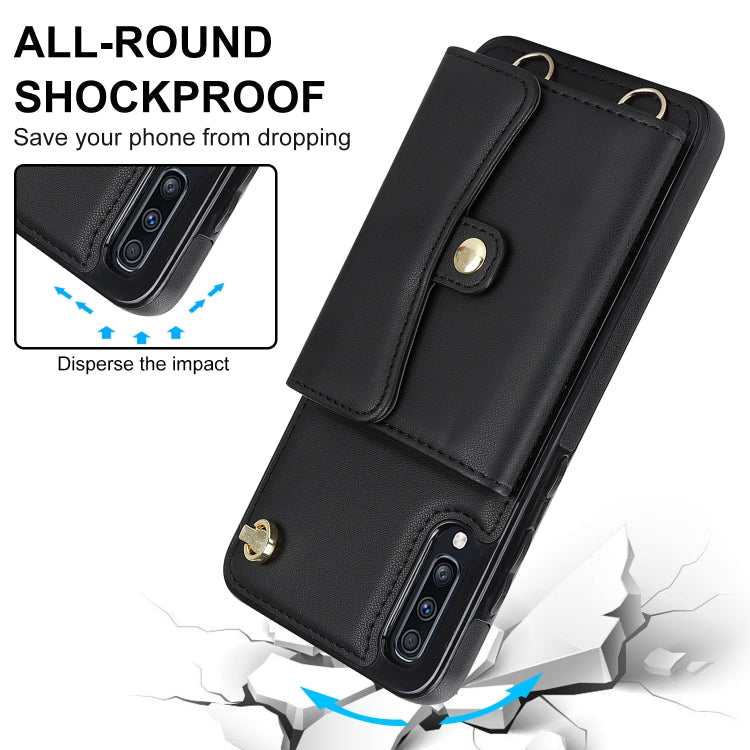 Custodia per telefono in pelle con slot per schede RFID con cordino lungo, For Samsung Galaxy A70, For Samsung Galaxy A71 4G, For Samsung Galaxy A71 5G, For Samsung Galaxy A73 5G