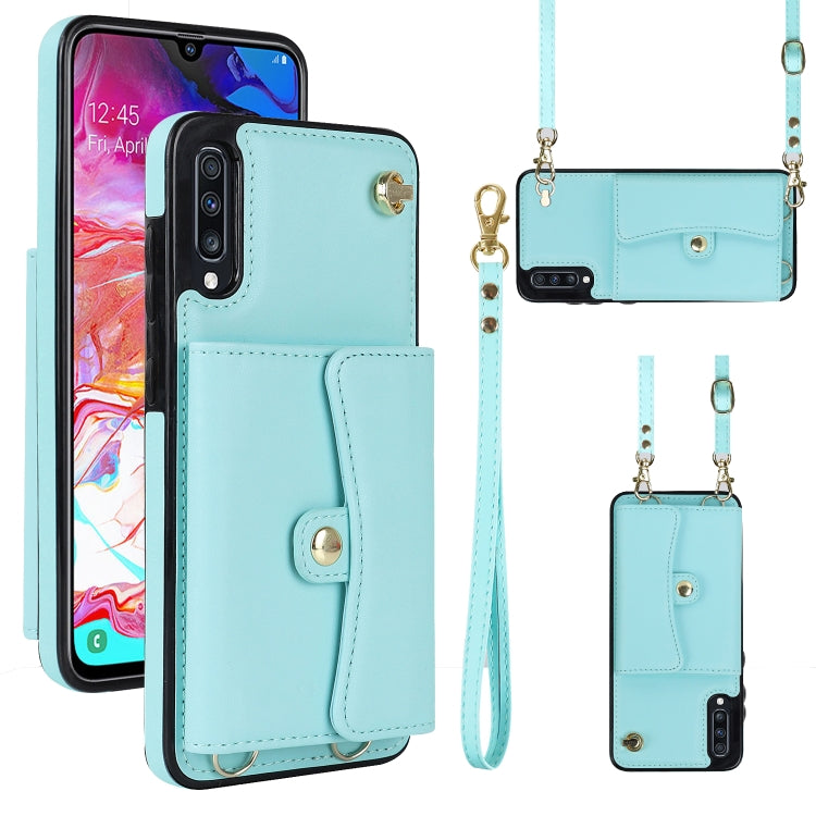 Custodia per telefono in pelle con slot per schede RFID con cordino lungo, For Samsung Galaxy A70, For Samsung Galaxy A71 4G, For Samsung Galaxy A71 5G, For Samsung Galaxy A73 5G