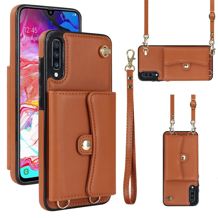 Custodia per telefono in pelle con slot per schede RFID con cordino lungo, For Samsung Galaxy A70, For Samsung Galaxy A71 4G, For Samsung Galaxy A71 5G, For Samsung Galaxy A73 5G
