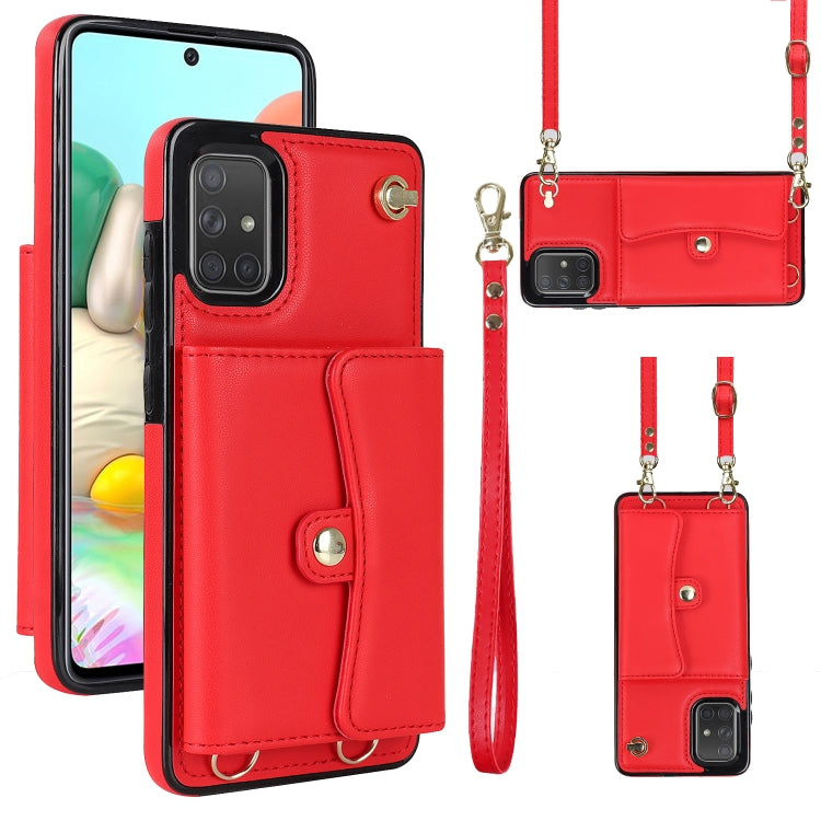 Custodia per telefono in pelle con slot per schede RFID con cordino lungo, For Samsung Galaxy A70, For Samsung Galaxy A71 4G, For Samsung Galaxy A71 5G, For Samsung Galaxy A73 5G