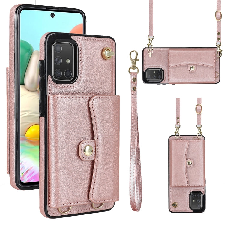Custodia per telefono in pelle con slot per schede RFID con cordino lungo, For Samsung Galaxy A70, For Samsung Galaxy A71 4G, For Samsung Galaxy A71 5G, For Samsung Galaxy A73 5G