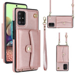 Custodia per telefono in pelle con slot per schede RFID con cordino lungo, For Samsung Galaxy A70, For Samsung Galaxy A71 4G, For Samsung Galaxy A71 5G, For Samsung Galaxy A73 5G