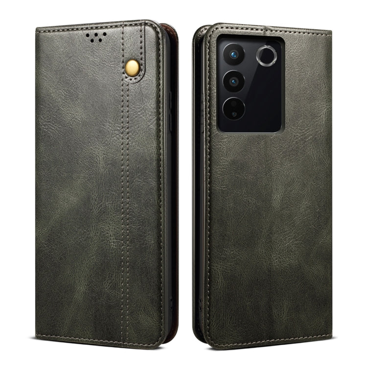 Custodia per telefono in pelle con trama di cavallo pazzo in cera d'olio, For vivo S16 Pro / S16, For vivo S16e, For vivo V27, For Samsung Galaxy A34 5G