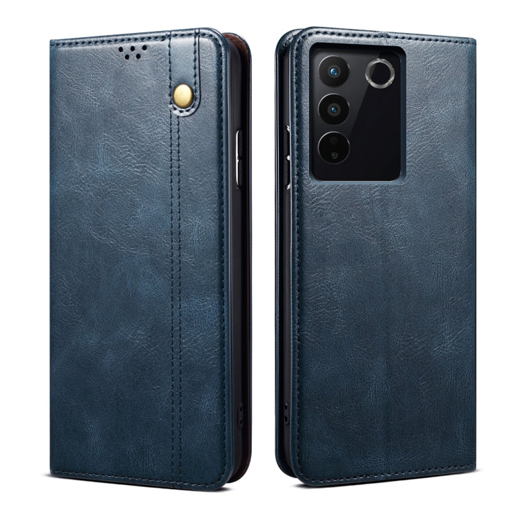 Custodia per telefono in pelle con trama di cavallo pazzo in cera d'olio, For vivo S16 Pro / S16, For vivo S16e, For vivo V27, For Samsung Galaxy A34 5G