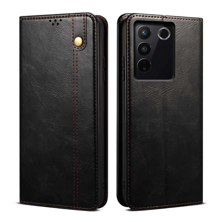 Custodia per telefono in pelle con trama di cavallo pazzo in cera d'olio, For vivo S16 Pro / S16, For vivo S16e, For vivo V27, For Samsung Galaxy A34 5G