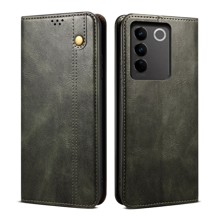 Custodia per telefono in pelle con trama di cavallo pazzo in cera d'olio, For vivo S16 Pro / S16, For vivo S16e, For vivo V27, For Samsung Galaxy A34 5G