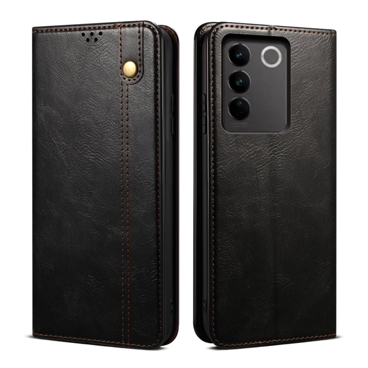 Custodia per telefono in pelle con trama di cavallo pazzo in cera d'olio, For vivo S16 Pro / S16, For vivo S16e, For vivo V27, For Samsung Galaxy A34 5G