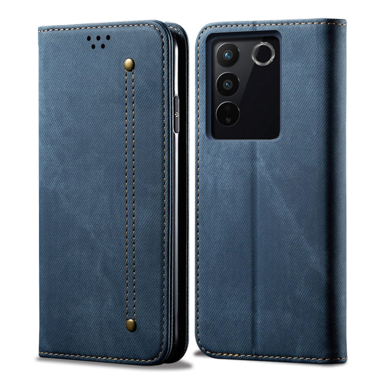 Custodia per telefono in pelle con texture denim, For vivo S16 Pro / S16, For vivo S16e, For vivo V27, For Samsung Galaxy A34 5G