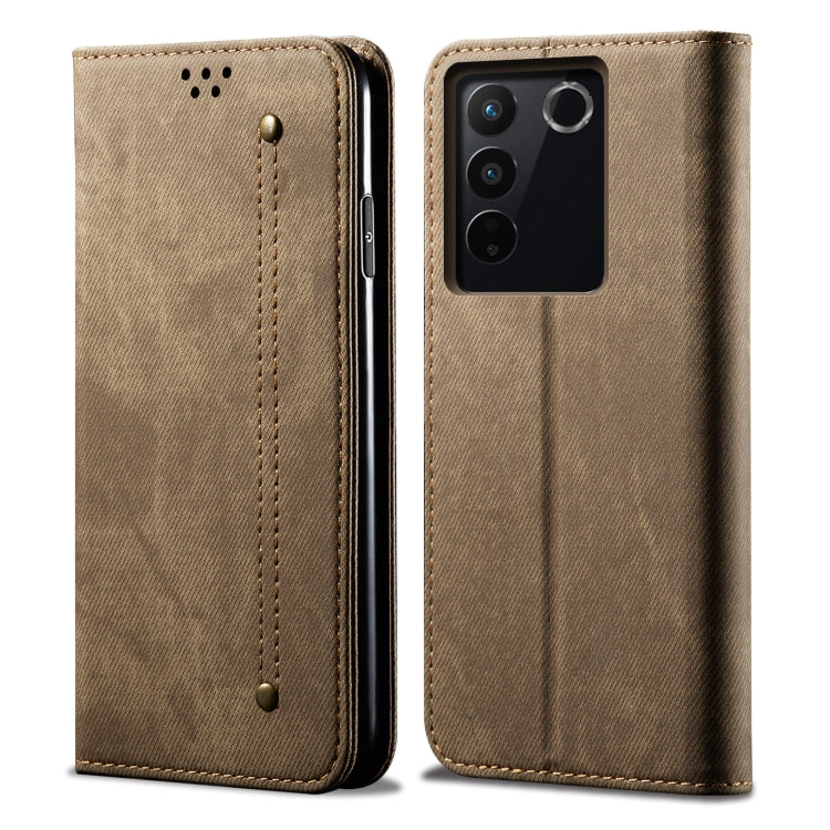 Custodia per telefono in pelle con texture denim, For vivo S16 Pro / S16, For vivo S16e, For vivo V27, For Samsung Galaxy A34 5G