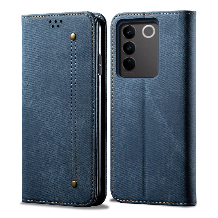 Custodia per telefono in pelle con texture denim, For vivo S16 Pro / S16, For vivo S16e, For vivo V27, For Samsung Galaxy A34 5G