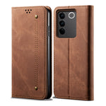 Custodia per telefono in pelle con texture denim, For vivo S16 Pro / S16, For vivo S16e, For vivo V27, For Samsung Galaxy A34 5G