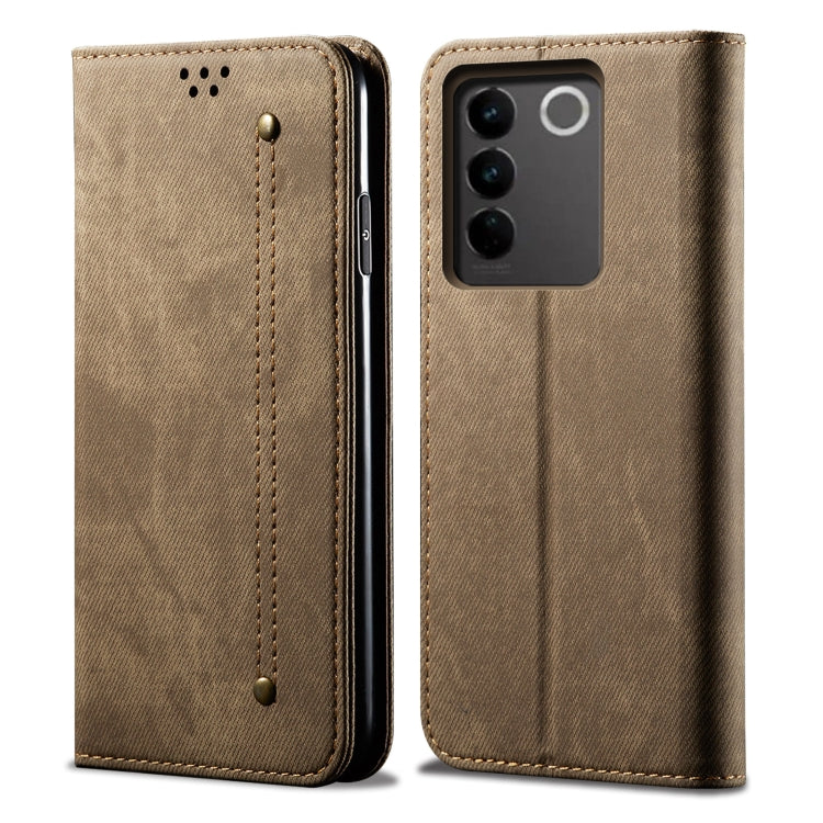 Custodia per telefono in pelle con texture denim, For vivo S16 Pro / S16, For vivo S16e, For vivo V27, For Samsung Galaxy A34 5G