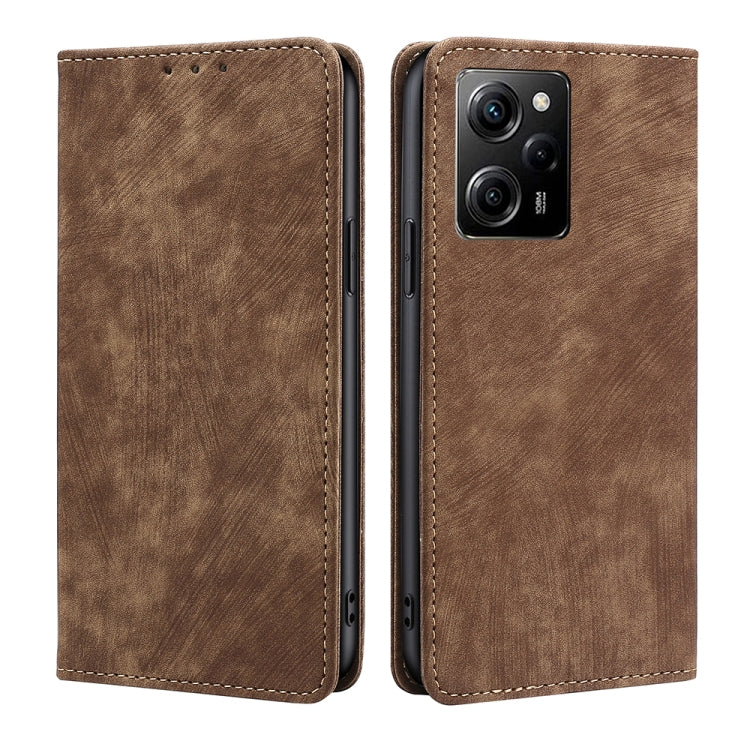 Custodia per telefono in pelle magnetica con spazzola antifurto RFID, For Motorola Moto E13 4G, For OPPO A17k, For OPPO Reno8 T 4G, For Xiaomi Poco X5 Pro / Redmi Note 12 Pro Speed