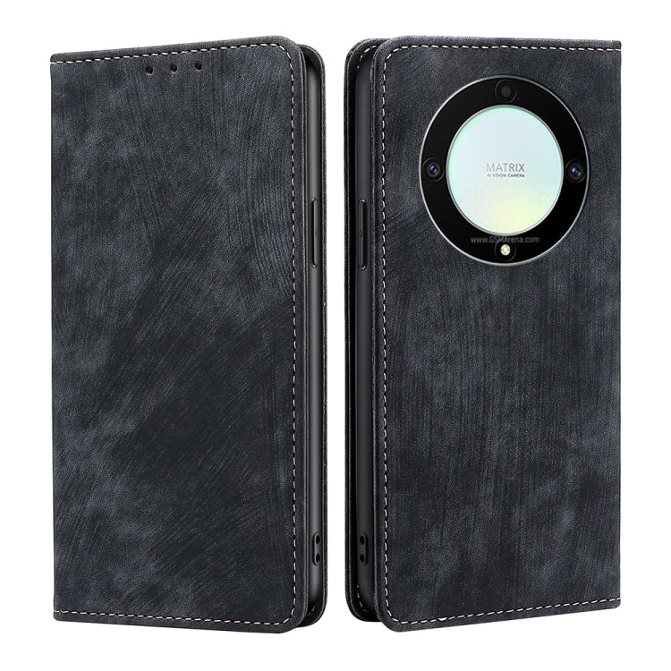 Custodia per telefono in pelle magnetica con spazzola antifurto RFID, For Honor X9a 5G