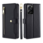 Custodia per telefono in pelle con portafoglio con cerniera a tracolla, For Motorola Moto E13 4G, For OPPO A17k, For OPPO Reno8 T 4G, For Xiaomi Poco X5 Pro / Redmi Note 12 Pro Speed