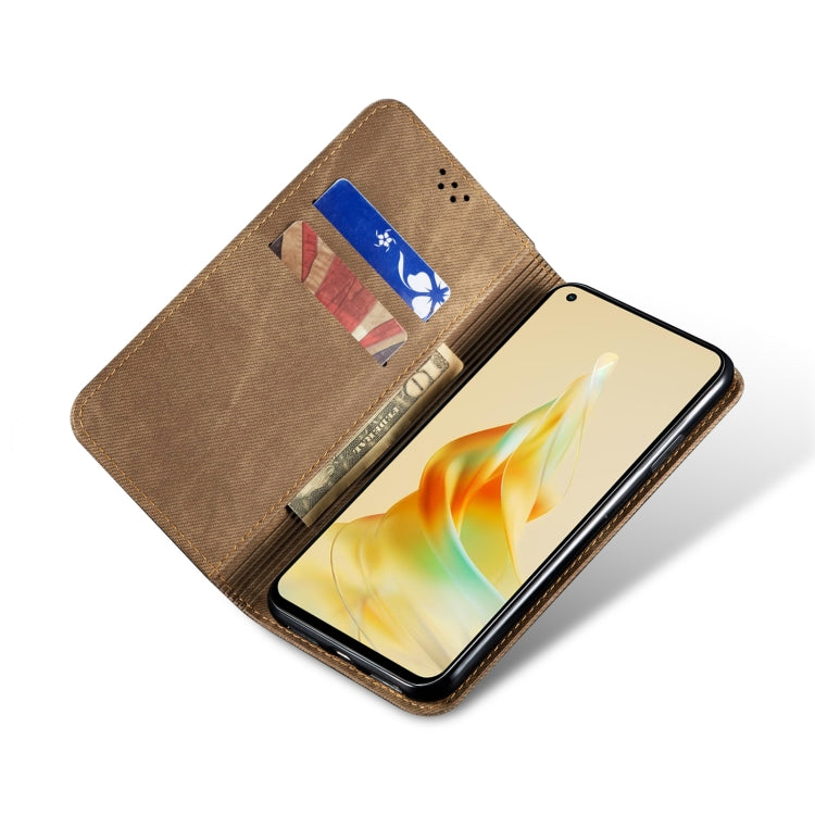 Custodia per telefono in pelle con texture denim, For OPPO Reno8 T 5G / A1 Pro, For OPPO A58 5G / A58x / A78 5G