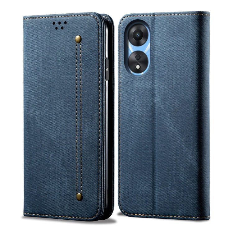 Custodia per telefono in pelle con texture denim, For OPPO Reno8 T 5G / A1 Pro, For OPPO A58 5G / A58x / A78 5G