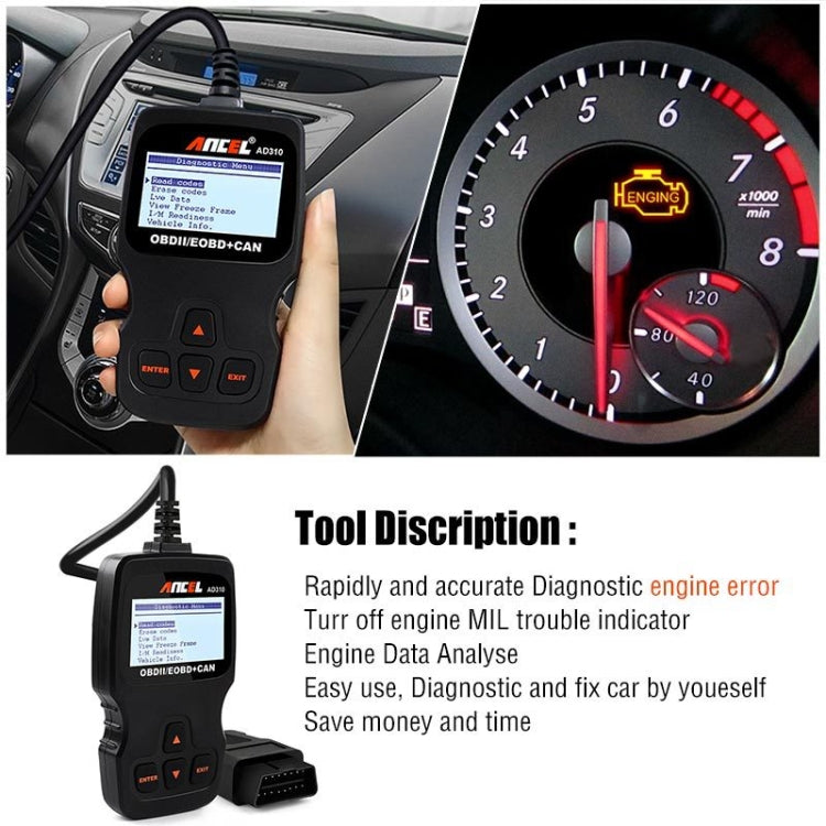 Ancel AD310 CAN OBD2 Strumento di diagnosi dei guasti del motore dell'auto, AD310