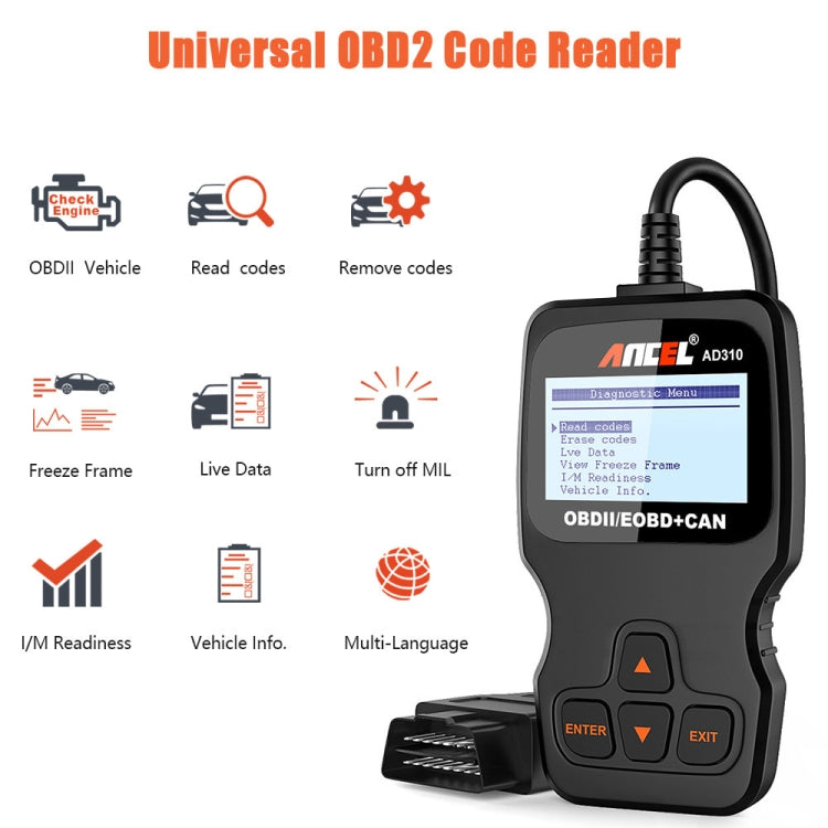 Ancel AD310 CAN OBD2 Strumento di diagnosi dei guasti del motore dell'auto, AD310