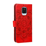 Custodia in pelle sintetica a ribalta orizzontale con motivo mandala in rilievo con supporto e slot per carte e walle e cordino, For Xiaomi Redmi Note 9S