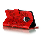 Custodia in pelle sintetica a ribalta orizzontale con motivo mandala in rilievo con supporto e slot per carte e walle e cordino, For Xiaomi Redmi Note 9S