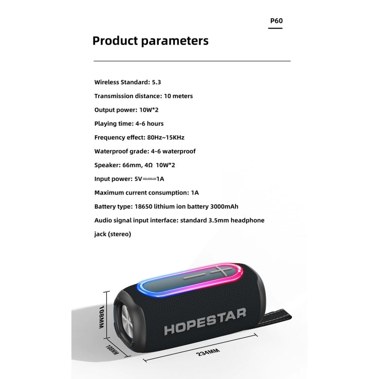 Altoparlante Bluetooth da esterno HOPESTAR P60 IPX6 impermeabile da 10 W 66 mm