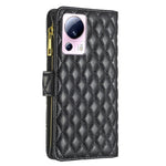 Custodia per telefono a conchiglia in pelle con portafoglio con cerniera Diamond Lattice, For Xiaomi 13 Lite / Civi 2