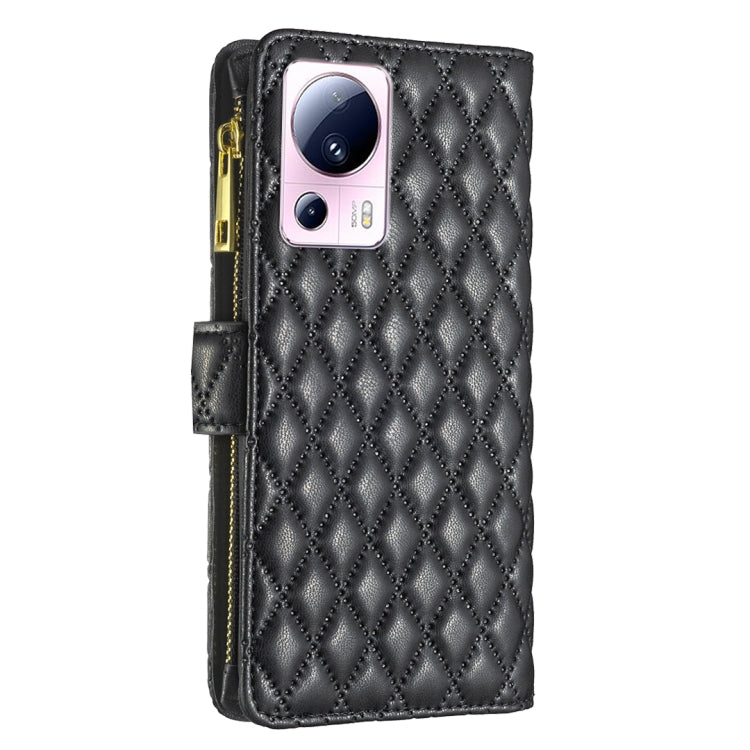 Custodia per telefono a conchiglia in pelle con portafoglio con cerniera Diamond Lattice, For Xiaomi 13 Lite / Civi 2