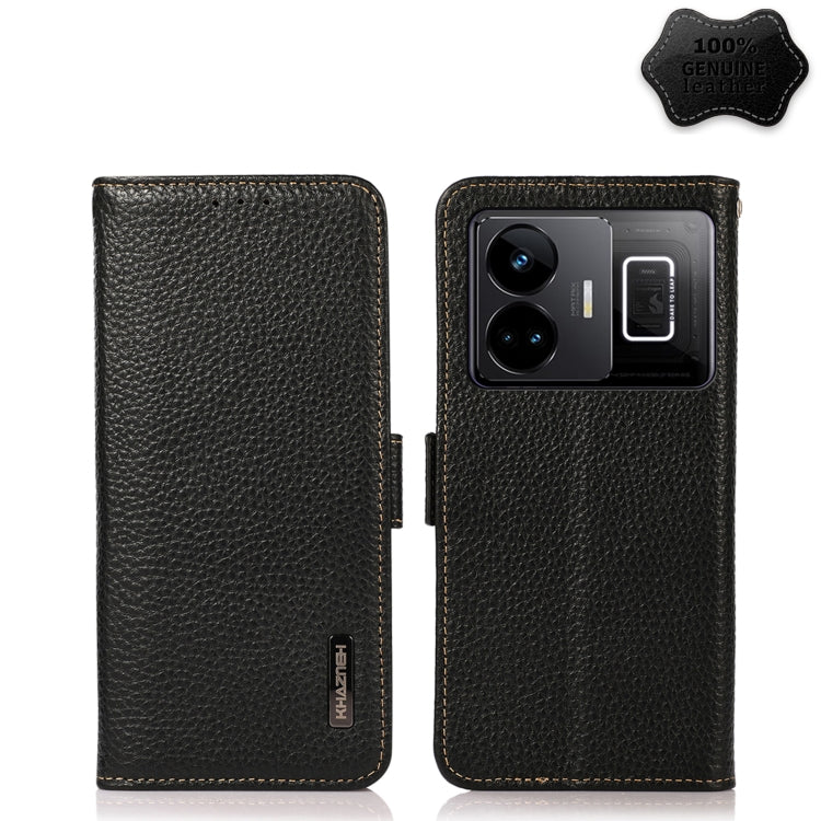 KHAZNEH Custodia per telefono RFID in vera pelle Litchi magnetica laterale, For OnePlus Ace 2 5G, For Realme GT Neo 5, For Xiaomi Redmi 12C/Redmi 11A 4G