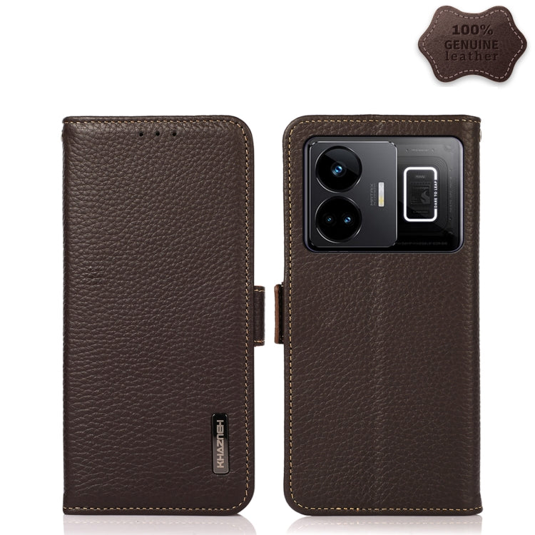 KHAZNEH Custodia per telefono RFID in vera pelle Litchi magnetica laterale, For OnePlus Ace 2 5G, For Realme GT Neo 5, For Xiaomi Redmi 12C/Redmi 11A 4G