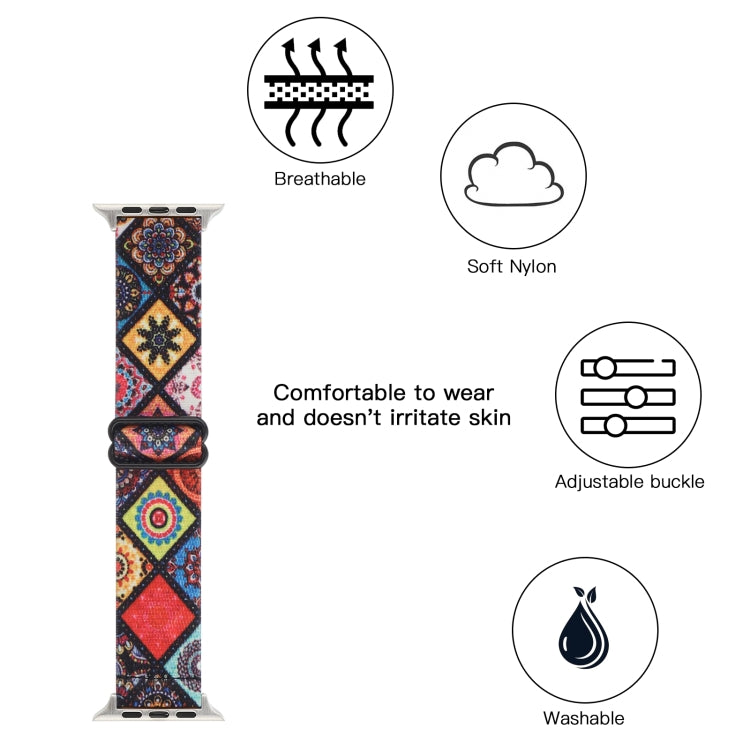 Cinturino elastico con fibbia in stile etnico, For Apple Watch Series 7 41mm / 6 & SE & 5 & 4 40mm, For Apple Watch Ultra 49mm / Series 8&7 45mm / SE 2&6&SE&5&4 44mm